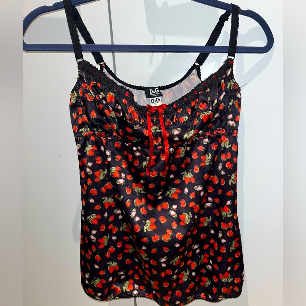 DOLCE & GABBANNA Strawberry Cami Silk Top, Size Medium